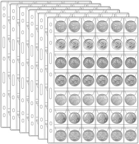 1050 Pockets Coin Sleeves, 25 Sheets Coin Holders for Collectors Plastic Coin Collection Supplies 9 Hole Binder Pages for Penny, Nickel, Dime, Quarter(42 Pockets)