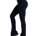Sunzel Hidden Butt Lifting Scrunch Flare Leggings for Women with Pockets No Front Seam Tummy Control Mini Flared Yoga Pants 34" Inseam Black Medium