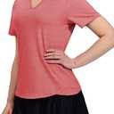 MIER Womens Collarless Golf Polo V Neck Short Sleeve Cooling Tops | Mesh Stripe Ventilation, Moisture Wicking Stretch Fabric, Henley V-Cut Placket, Tulip Hem, Machine Washable