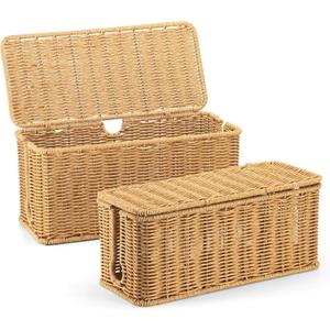 2Pack Large Cable Management Box, Handwoven Imitation Rattan Cord Organizer Wire Hider Box, Desk Cord Management to Hide Cords and Power Strips (Brown)