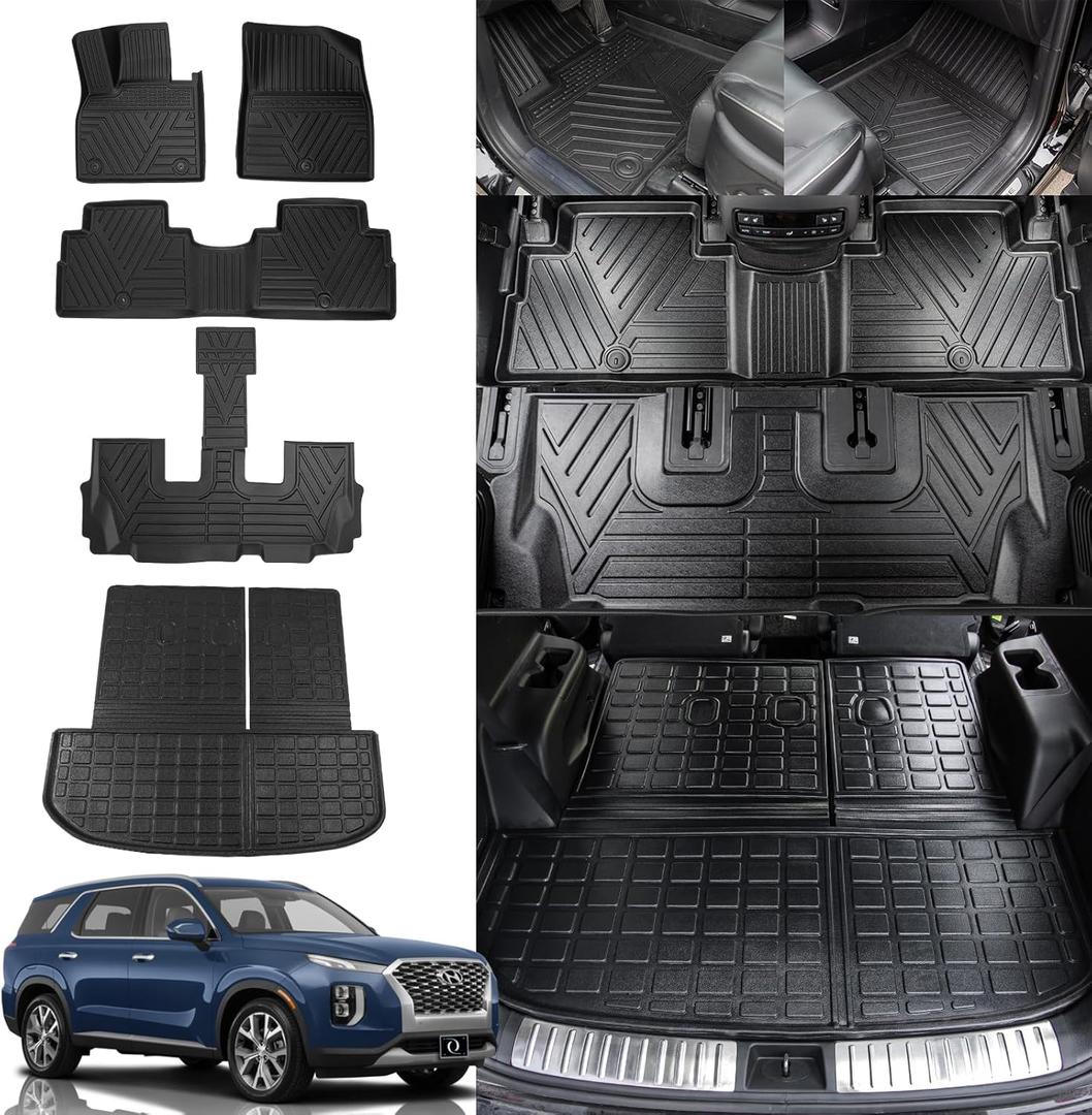Rongtaod Floor Mats Compatible with 2020-2025 Hyundai Palisade Floor Liner Trunk Mat Cargo Mat Cargo Liner Back Seat Cover Protector 2024 Palisade Accessories (Trunk Mat with Backrest Mat+Floor Mats)
