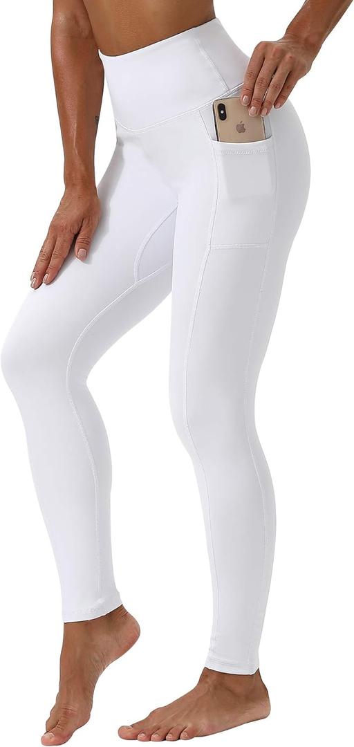 Workout Leggings for Women High Waisted Leggings 7/8 Length Soft Yoga Pants with Pockets (Small, White)