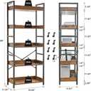HCHQHS Adjustable 5 Tier Open Bookcase, Rustic Farmhouse Book Shelves, Industrial Wood and Black Metal Bookshelves, Mid Century Bookcase for Home Office Living Room Bedroom