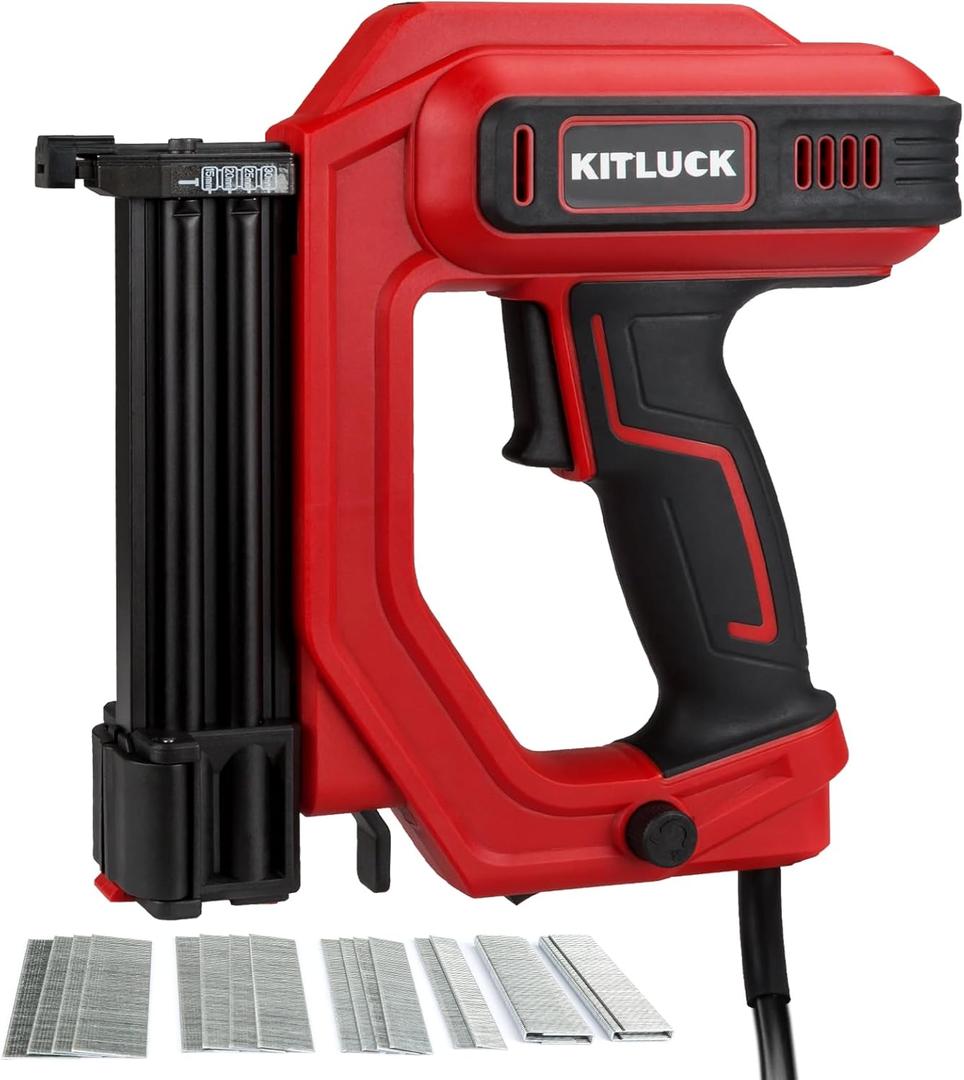 KITLUCK Brad Nailer, 2 in 1 120V Electric Staple Gun/Nail Gun with 1400pcs 18 Gauge Straight Nails and 400pcs Narrow Crown Staples for Woodworking, DIY and Upholstery