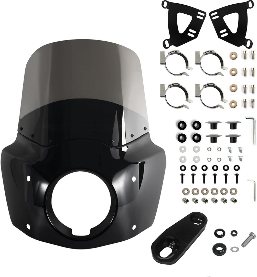 Motorcycle Fairing Windshield Kit, 5.75" Headlight Fairing 13" Smoked Motorbike Windscreen 35-41mm Forks Fit For Harley Iron 883 Sportster 1100 1200