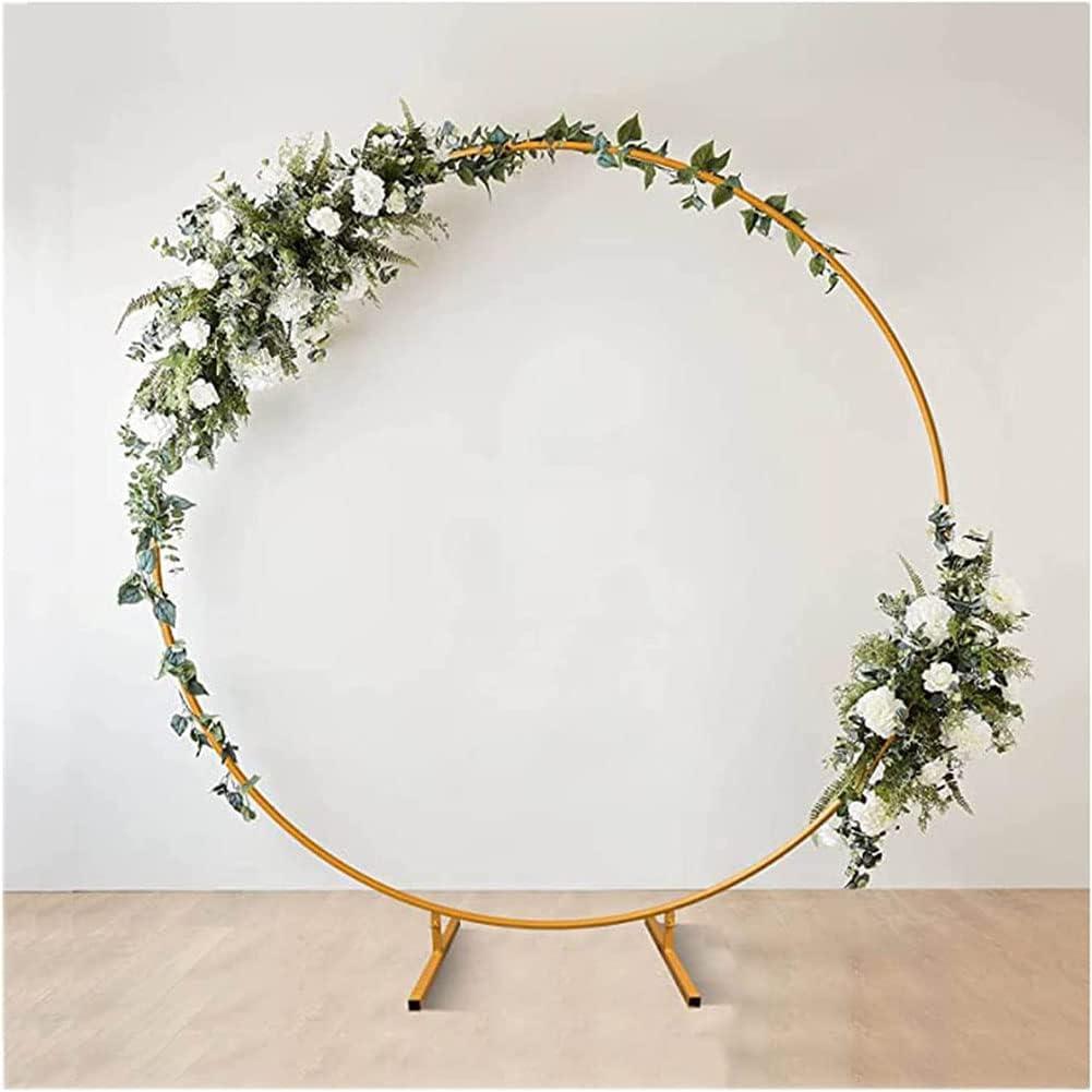 WHFTD Iron Circle Wedding Arch Round Flower Shelf Background Decoration Props for Birthday Party Lawn Wedding Babyshower (2M),Gold,1m