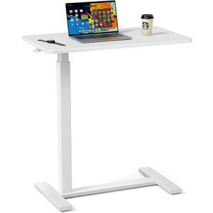 Sweetcrispy Overbed Bedside Table with Wheels, Adjustable Hospital & Home Use Bed Table, Rolling Laptop Table, Mobile Standing Desk, White