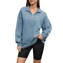 Aomice Women's Half Zip Denim Sweatshirts Fashion Long Sleeve Shirt Jean Pullover Hoodies Blue M (Blue, M)