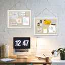 2-Pack Double-Sided Cork Board with Linen, 16" x 12" Hanging Wood Framed Bulletin Board, Picture Display Vision Board Kit Corkboards for Wall School Office Decor, 20 Pushpins (Vintage White)