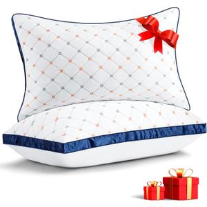 Bed Pillows Queen Size Set of 2, Luxury Hotel Quality Queen Bed Pillows, Fluffy Down Alternative Pillows 2 Pack for Sleeping, Soft Gusseted Pillows for Side, Back or Stomach Sleepers (White-blue) Bed Pillows Queen Size Set of 2, Luxury Hotel Quality Queen Bed Pillows, Fluffy Down Alternative Pillows 2 Pack for Sleeping, Soft Gusseted Pillows for Side, Back or Stomach Sleepers (White-blue)