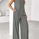 PRETTYGARDEN Women's 2026 Two Piece Matching Lounge Sets Asymmetrical Split Tank Tops Wide Leg Pants Summer Outfits Tracksuit (Gray, M)