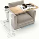 Height Adjustable OverCouch Armrest Table Tray  Tilting Top Swivel Table for Recliner, Sofa, Laptop, Slide Under Side Table for Eating, Reading, Snacking, Recovery Use (Natural Oak)