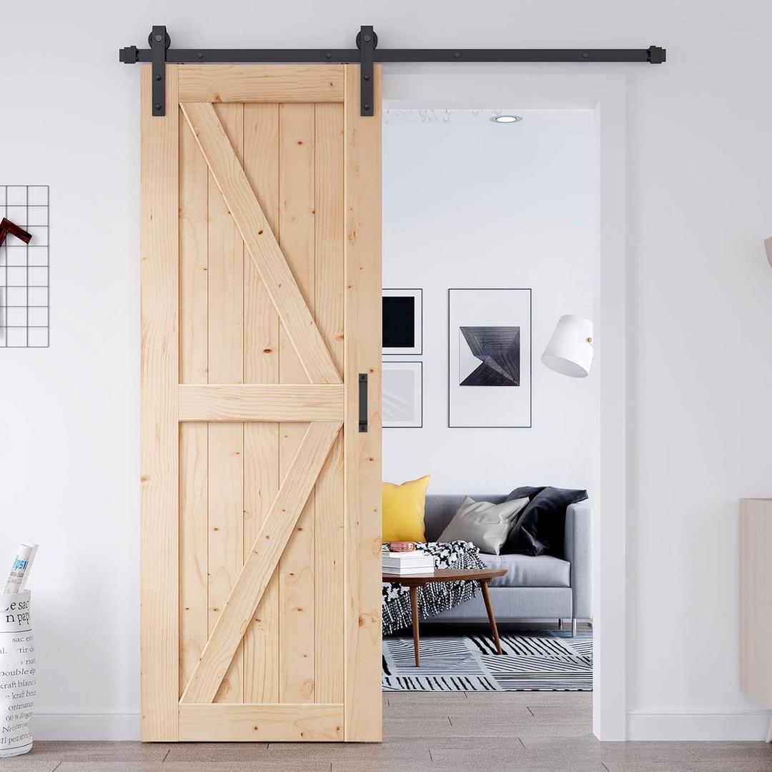 EaseLife 32in x 84in Sliding Barn Door with 5.5FT Barn Door Hardware Kit & Handle Included,DIY Assemblely,Easy Install,Interior Rooms & Storage Closet,K-Frame