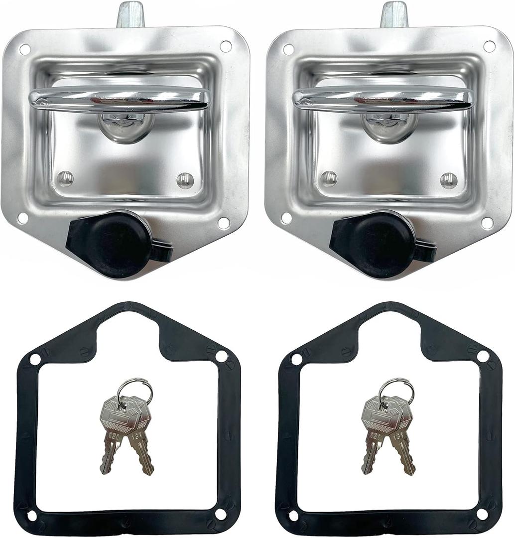2 Pcs L8815 Tool Box Latch T Handle Latches with Lock Highly Polished Stainless Steel for Trailer Door RV Camper Truck Bed Toolboxes - Folding with Gasket
