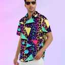 80s 90s Outfit for Men Short Sleeve Button Down Hawaiian Shirt Funny Vintage Retro Beach Shirts (Blue, L)