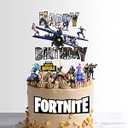 Video Game Happy Birthday Cake Topper 15cm + 7 Characters + Wafer Paper Badge Party Supplies Decoration Supplies for Kids Adults Girls Boys (Main Topper + Characters + Wafer Badge)