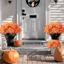 Fall Artificial Flowers for Outdoor Clearance - 12 Pcs Faux Eucalyptus Stems with Mums, UV Resistant Fake Fall Flowers, Artificial Plants for Porch, Front Door Wreaths, Centerpieces (12, Fall Orange)