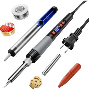 Soldering Iron Kit 90W for Electronics, Digital Adjustable Temperature Soldering Iron 356-932F (180-500C) with ON/OFF Switch, Soldering Kit Including Desoldering Pump, Extra Tips and More