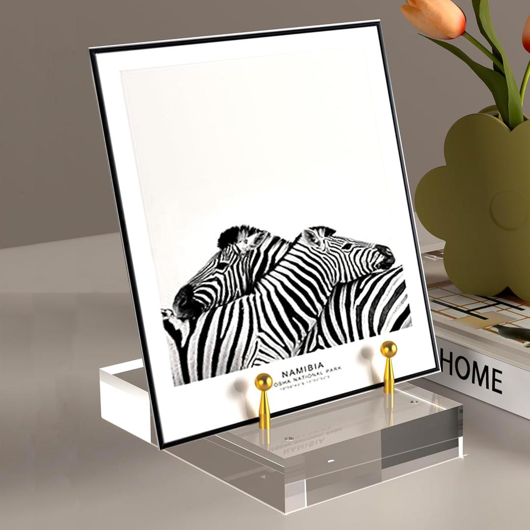 SVENJBB Acrylic Easel Display Stand with Adjustable Gold-Toned Pegs Crystal Clear Acrylic with Floating Appearance, Ideal for Photos, Cookbooks, Invitations, and Plates, 1Pack