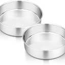 P&P CHEF Cake Pan Set of 2, Stainless Steel Round Baking Layer Cake Pans, Non Toxic & Healthy, Leak-proof & Easy Clean, Mirror Finish & Easy Releasing, Oven & Dishwasher Safe, 6 Inch