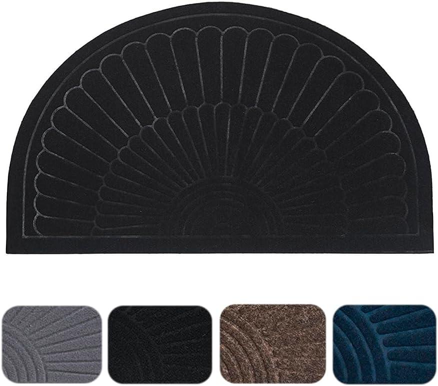Half Round Front Door Mat Welcome Mats, Absorbent Dirt Trapper Half Circle Doormat Outdoor Indoor Non-Slip Backing Entry Mat Rug Low Profile for Entryway Home High Traffic Area (1, Black)