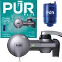 PUR Plus Horizontal Faucet Mount Filtration System with 3-in-1 Lead Reducing Filter, Water Filter for Sink, Lasts 100 Gallons, Compatible with Sinks with External Aerators, Metallic Grey