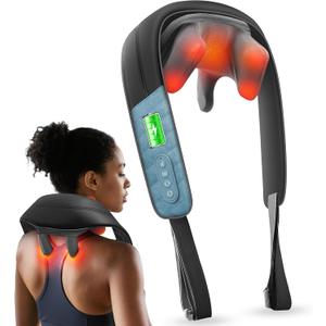 COMFIER FSA Eligible Shiatsu Neck Massager with Heat for Deep Tissue, Electric Shoulder and Back Massager for Pain Relief, Hands-Free Cordless 4D Kneading Massage, Blue