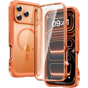 Diaclara Magnetic Designed for iPhone 17 Pro Max Case Full Body Bumper[Compatible with MagSafe] Military Drop Proof Cover with Built-in Touch Sensitive Anti-Scratch Screen Protector, Orange