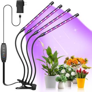 Shyineyou Grow Lights for Indoor Plants Full Spectrum, 80 LEDs Plant Lights for Indoor Growing with 3/9/12H Timer, 3 Color Modes & 9 Brightness, 4 Heads Clip-On Plant Grow Light (Red & Blue & White)