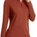 MAGCOMSEN Women's Long Sleeve Shirts 1/4 Zip Pullover UPF 50+ Sun Protection Quick Dry Hiking Athletic Workout Tops, Large