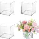 4Pcs Clear Acrylic Flower Vase 6 x 6 x 6Inch Square Flower Vase Clear Cube Flowers Vases for Wedding Centerpieces, Party, Home Office Decoration