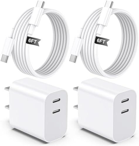 2Pack for iPhone 17 Charger Block,for Apple 20W Fast Charging Wall Cube,6FT 3A USB C Cable,Dual Port Power Delivery Adapter,USB C Brick for iPhone 17/Air/16/E/15 Plus Pro Max,for iPad Pro/Air/Mini