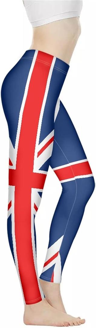 Bulopur Sunflower Workout Legging Pants Full Length, Leopard Women Tummy Control Yoga Pants, Long Leggings for Sport Running (Medium, Blue Red British Flag)