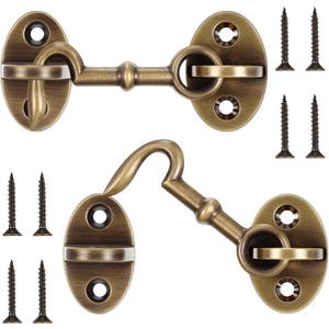 2 Pieces 2.75 Inch Brass Hook and Eye Latch Gate Door Latch Cabin Hook Lock Door Lock Hardware Best for Window, Sliding, Shed, Fence, Gate, Cabinet, Bathroom, Closet (Bronze)