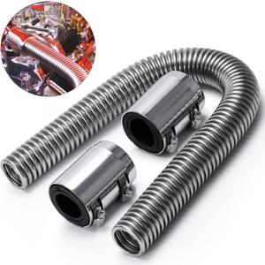 Hypertune 24" Stainless Steel Radiator Flexible Coolant Water Hose Kit W/Cap Clamp Silver