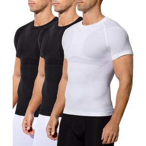 Casey Kevin Men's Compression Shirt Tank Top Slimming Body Shaper Vest Tummy Control Shapewear Undershirt for Men 3 Pack (X-Large, Black*2/White*1)