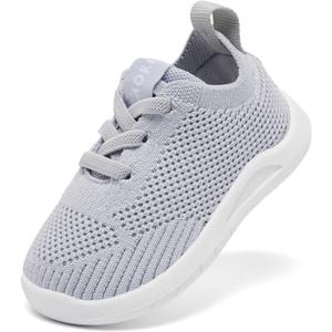 MORENDL Toddler Shoes Baby Walking Sock Shoes Infant Sneakers 0-4 Years Boy Girl Barefoot Tennis Shoe Non-Slip Brethable (Gray)