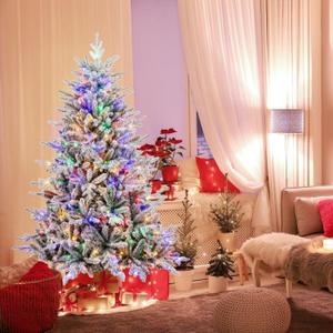 Total Tactic CM24756US-M 6 ft. Flocked Christmas Tree with 8 Lighting Modes & Multi Color LED Lights