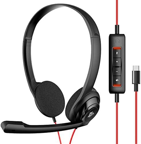 NUBWO USB C Headset with Mic for Laptop, Phone,Headphones with Noise Cancelling Microphone for Computer, On-Ear Wired Office Call Center Headset for Boom SkypeWebinars, in-line Control