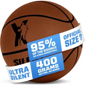 Silent Basketball Official Size 7 (29.5"): Upgraded 95% Bounce - Ultra Quiet Airless Basketball for Dribbling Indoor - Soft Foam Basketball with Realistic Grip (Vacuum Sealed, Dark Brown)