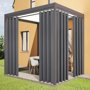 Outdoor Curtains for Patio Waterproof - Weatherproof Porch & Gazebo Curtains, Grommet Top and Tab Bottom Drape, 4 Panel, 52" W x 96" L, Grey