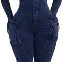 Women's Jumpsuits Casual Romper Pants Sexy Long Sleeve V Neck Top Bodycon Pant Two Piece Outfits Set (Medium, Blue)