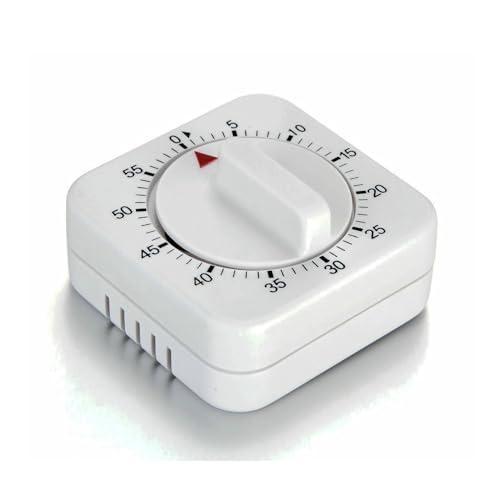 Square 60 Minute Mechanical Kitchen Timer - Visual Kitchen Cooking Timer Clock with Loud Alarm - No Batteries Required-Manual Countdown Timer for Classroom, Home, Study and Cooking (White)