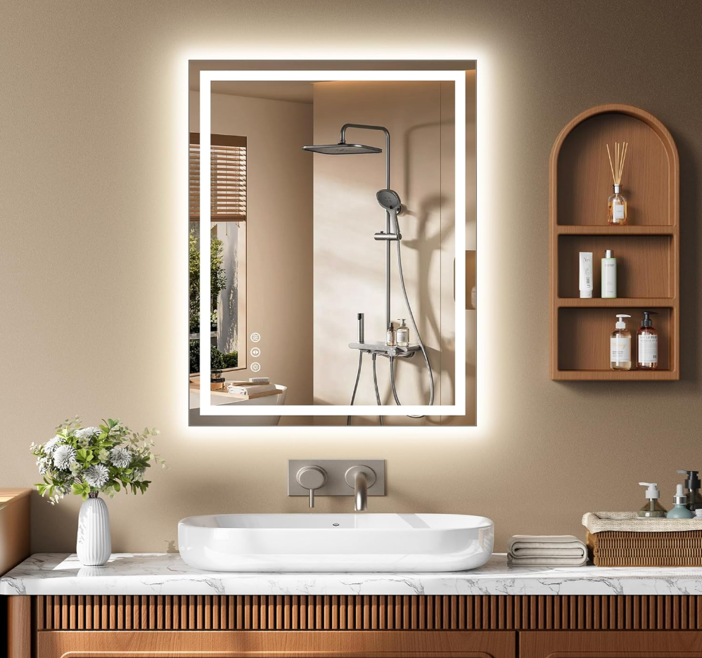 24x36 Inch LED Lighted Bathroom Mirror - Anti-Fog Vanity Mirror with Dimmable Front & Backlit, 