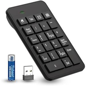 Wireless Number Pad with Battery, Enhanced Efficiency with 23 Keys Numeric Keypad Upgraded Version of 10 key USB Keyboard Financial Accounting Numpad for Laptop, PC, Notebook, Desktop, Surface Pro