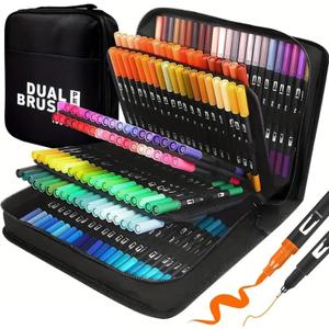 Dual Brush Markers Pens, 168 Colors Dual Tip(Fineliner & Brush) Art Markers, Artist Coloring Marker Set for Adult Coloring Books No Bleeding
