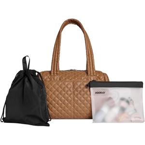 Vooray Alana Duffel Bag – Compact 25L Weekender Duffle Bag for Women, Use for Gym, Travel Carry-On, Work, Overnight Trips, Quilted Tan, 25L, Alana Duffel