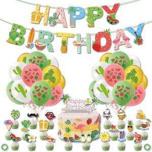 48Pcs Tropical Luau Party Supplies Set, Hawaiian Party Decorations for Birthday, All-in-One Tropical Theme Party Kit with Banner, Balloons, Cake Topper, Summer Luau Bash