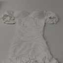 WDIRARA Women's Off Shoulder Puff Sleeve Ruffle Bodycon Dress Cocktail Party Mini Dress S