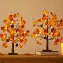 2 Pack Fall Tree with Lights, USB/Battery Powered Fall Eucalyptus Maple Tree, 2FT Lighted Autumn Tree Fall Decorations for Home, Thanksgiving Decorations for Tabletop Indoor Mantel Centerpieces, Timer